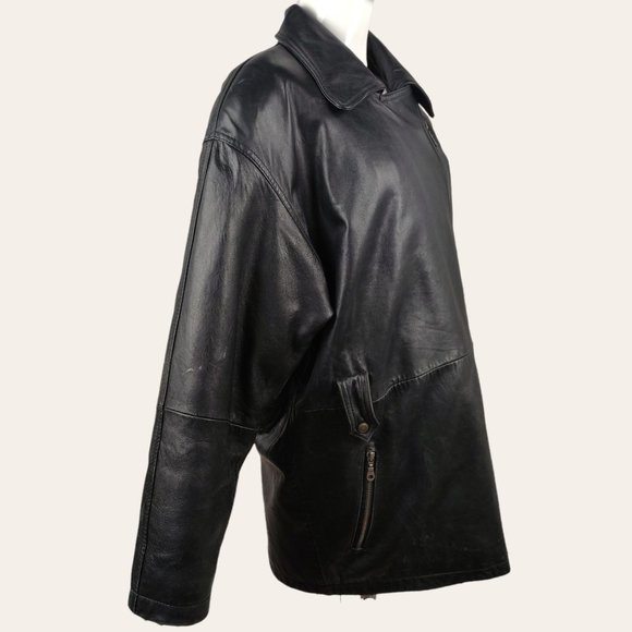 Vintage 1980s Supple Black Leather Trench Coat NEW WAVE French Tradition Express - Picture 5 of 16